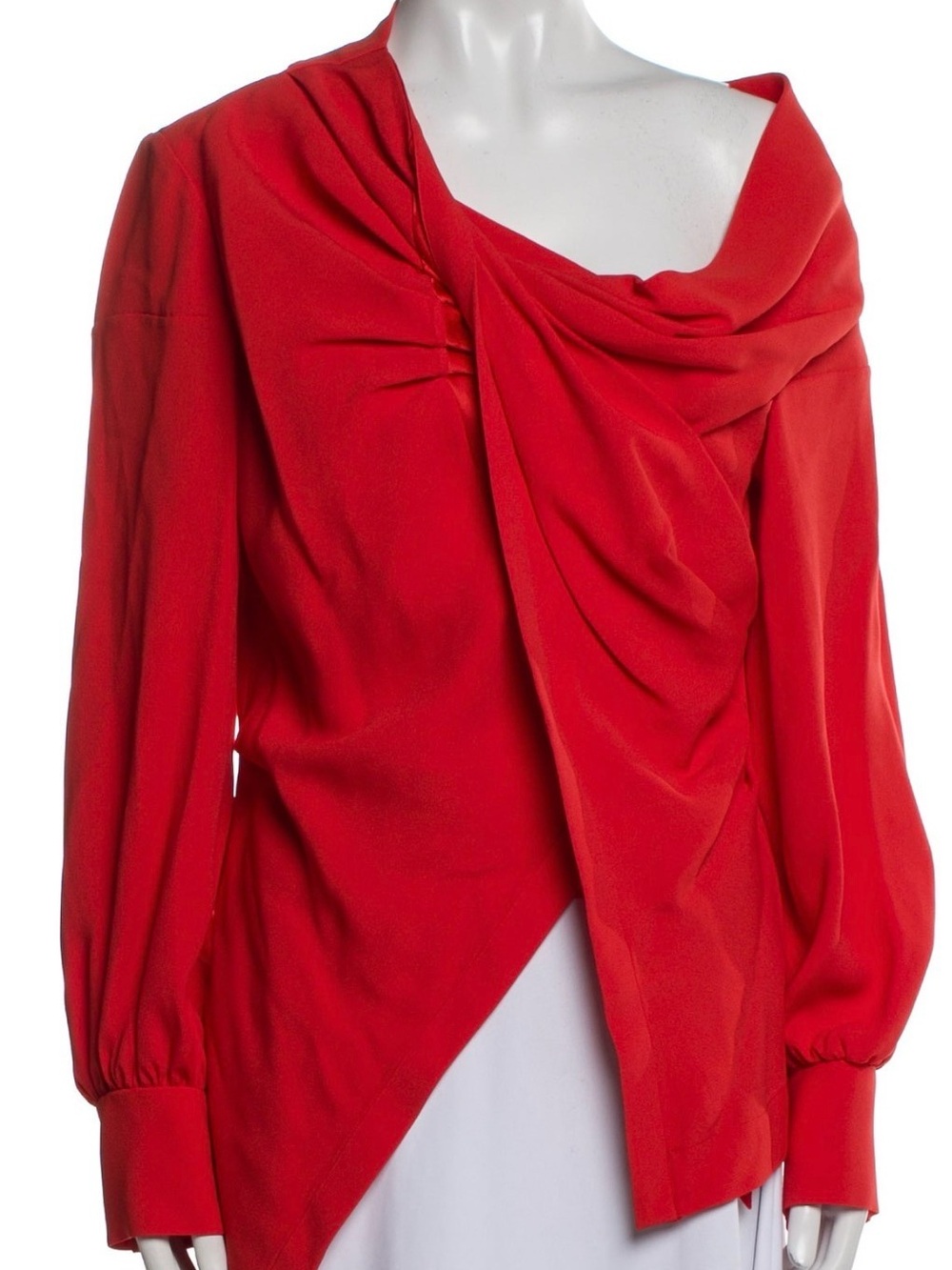 Oscar de la Renta Orange Draped One-Shoulder Blouse